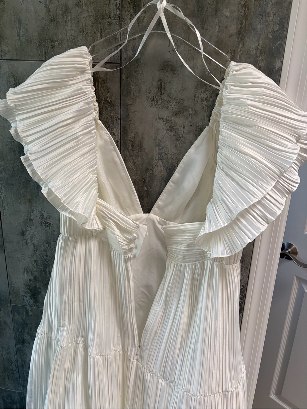 Anthropologie BHLDN Valerie Flutter Sleeve Pleated Satin Wedding Gown - Picture 3 of 5